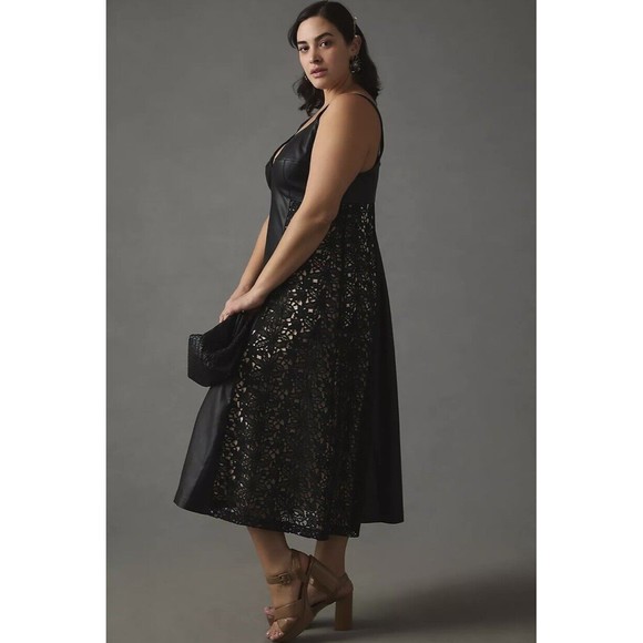 Anthropologie NEW Faux Leather Lace Dress Plus Size 18W